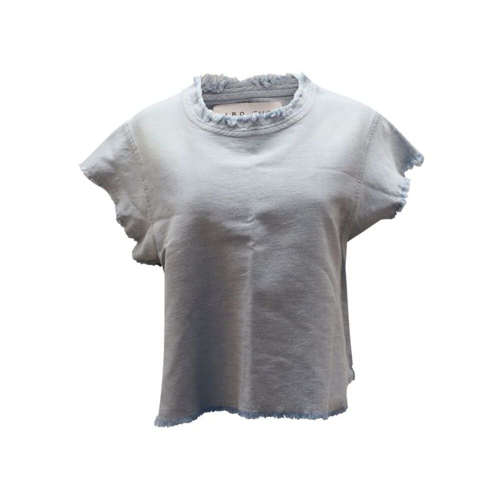 Iro Jean Florie Frayed Sleeves Top in Light Blue Denim